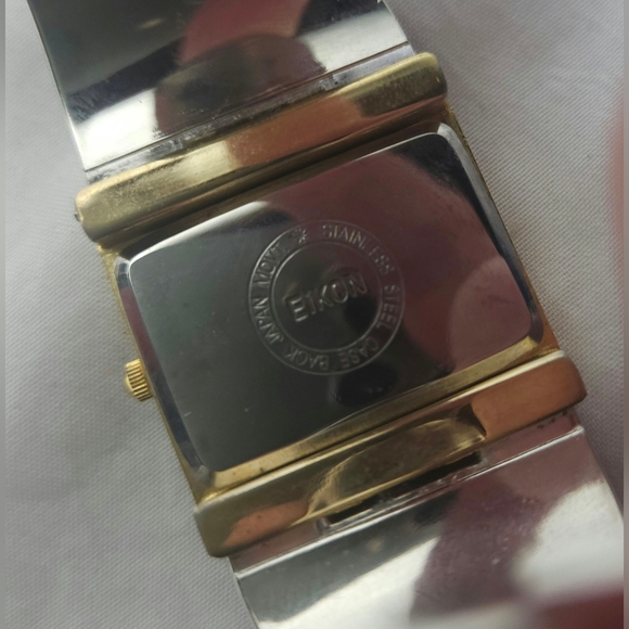 Eikon Gold Silver Tone Quartz Stainless Steel Case Cuff Watch
